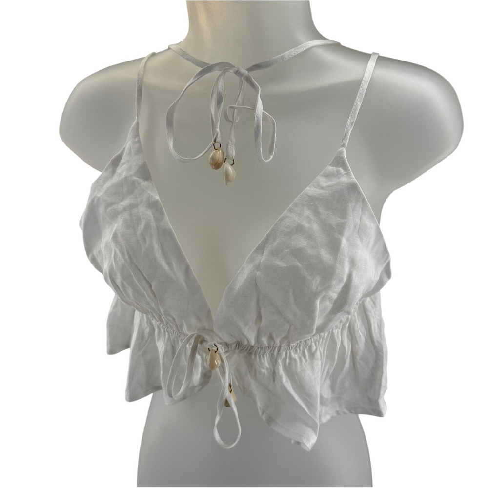 L*Space Sundown Top White 100% Linen Cowrie Shell Tie Front Large NEW MSRP 110 - Picture 4 of 9